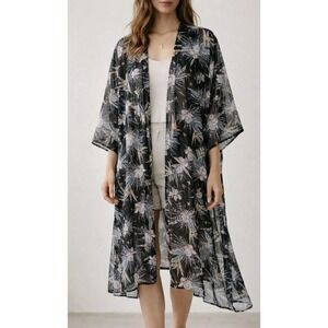 Gypsies‎ & Moondust Sheer Floral Kimono Duster Boho Layering Sz M Casual